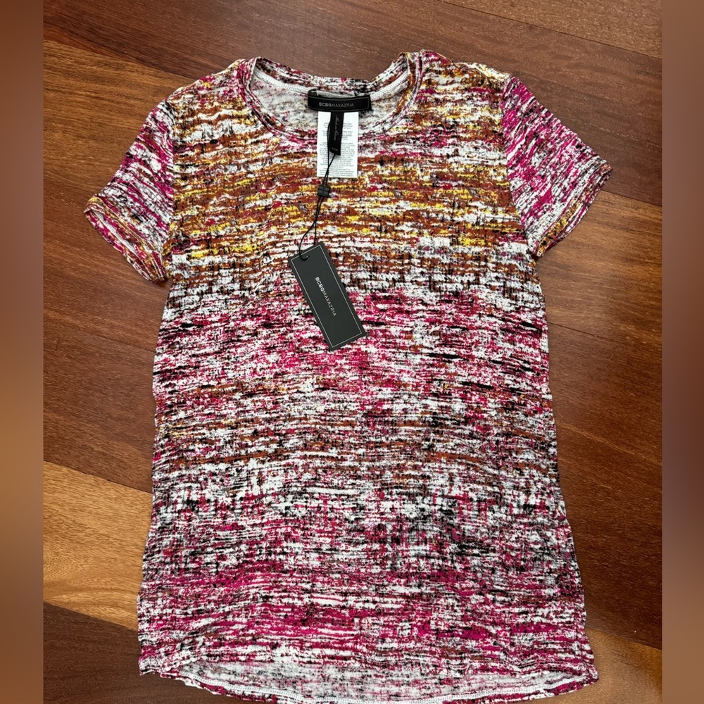 BCBGMaxAzria Pink Yellow Brown Short Sleeve Top